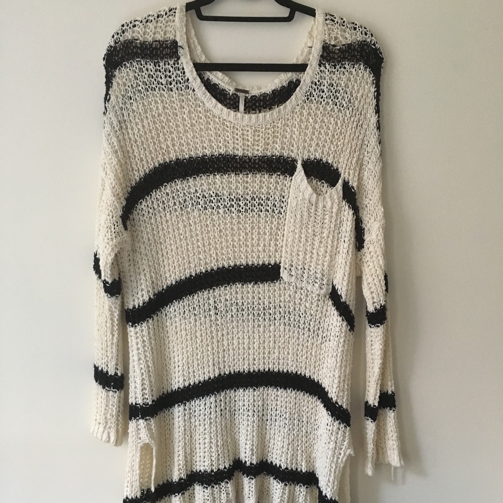 Striped Loose-Knit Oversized Sweater with Pocket